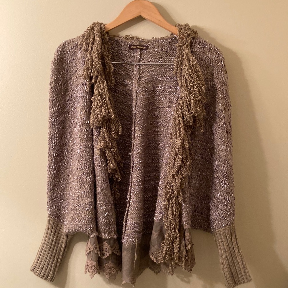 NEW Women's Fringe Trim Dolman Sleeve Cardigan Sweater Sz S/M